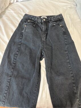 Lewkin Baggy Dark Wash Jeans Denim Pinstriped Size Small